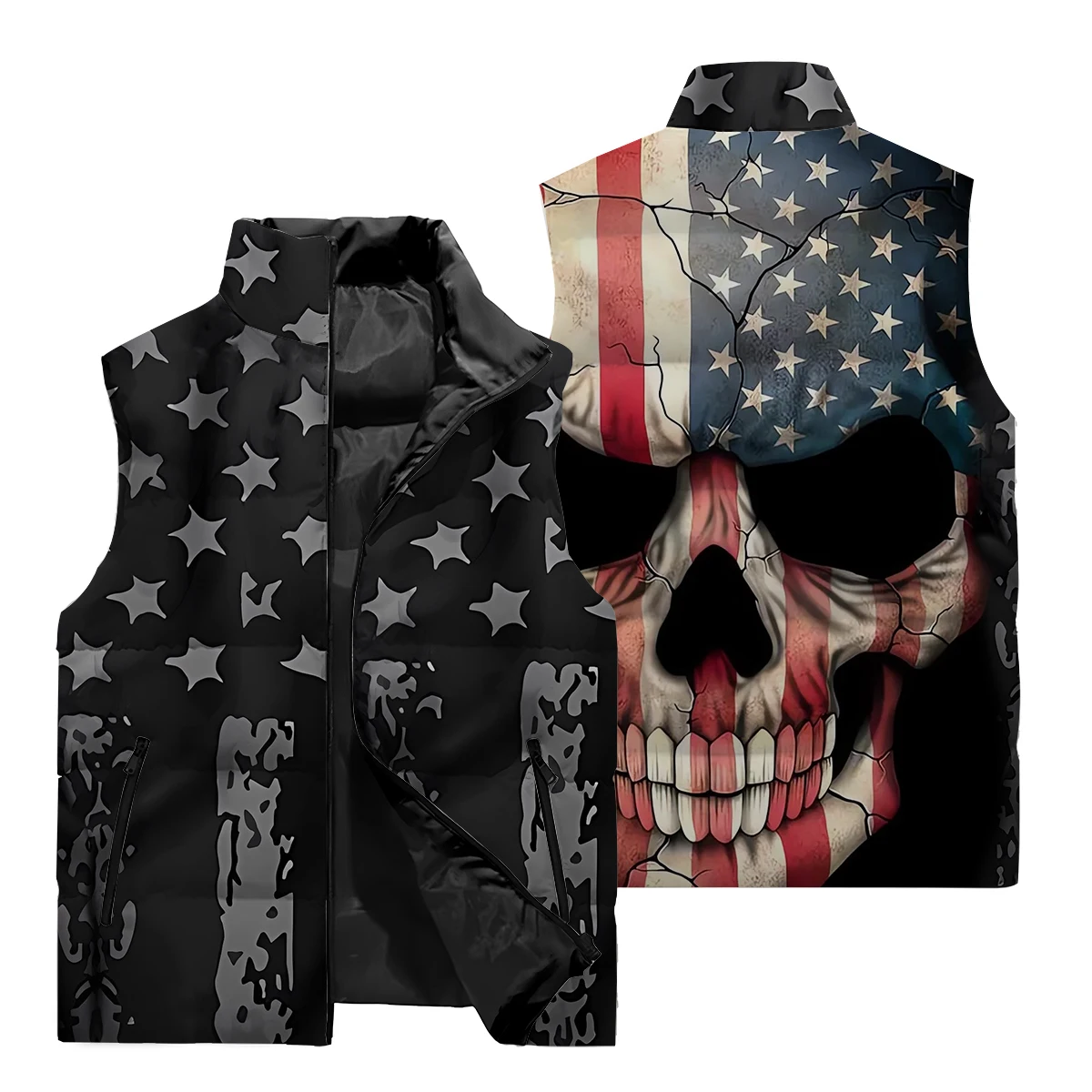 Hot winter men and women 3D printed men's sleeveless vest jacket trend men's standing collar warm vest clothing