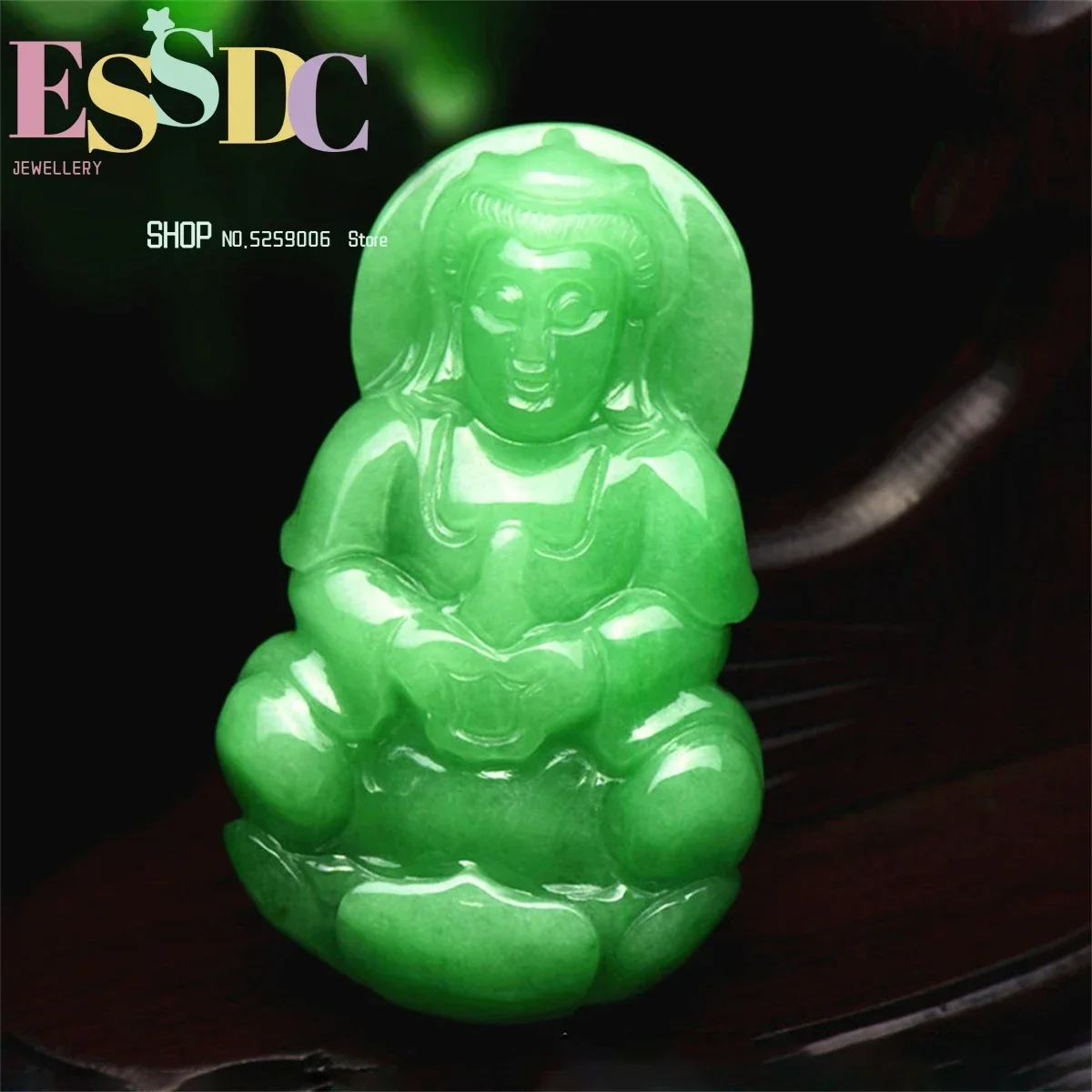 Dropship Hand Carved Natural Jadeite Avalokitesvara Pendant Men's Ice AAA Myanmar Green Jadeite Guanyin Amulet Luck Necklace