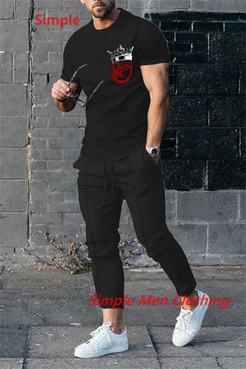 Summer Men Tracksuit Solid Color Short Sleeve T Shirt Long Pants Men 2 Piece Set Casual Trend Oversized Clothes Sportwear Suit