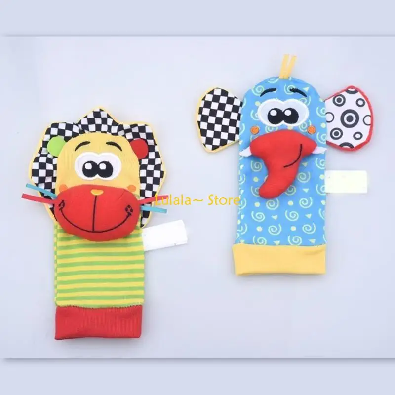 Y4QA 2PCSベビー感覚おもちゃハンドベルラトル漫画リストアームアームバンド3M/6の幼児用