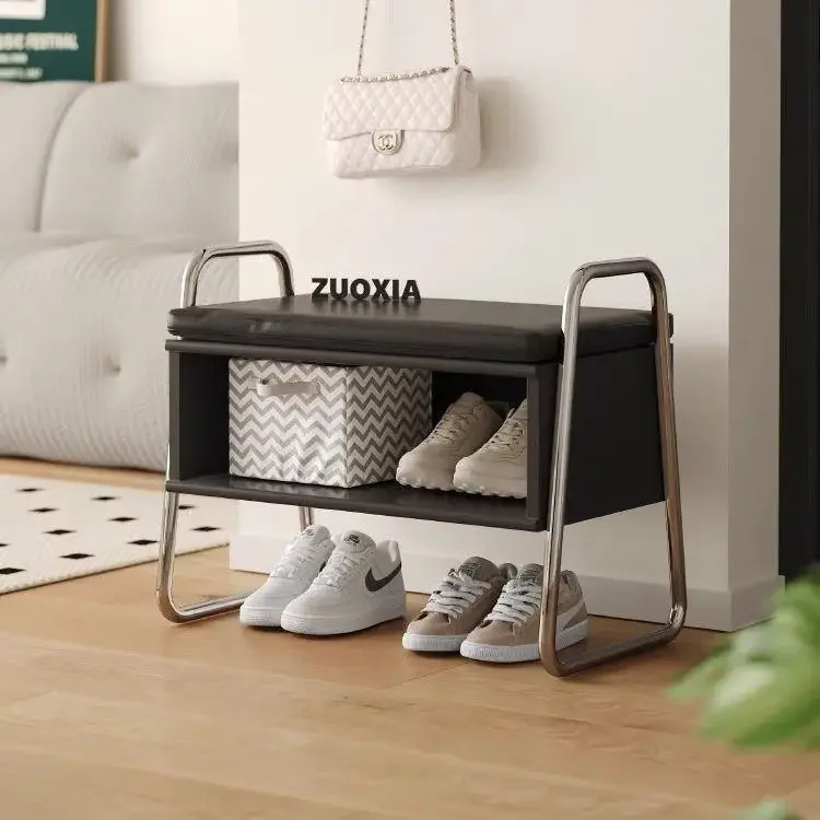 Solid wood shoe changing stool can be sat at the door of the home, shoe cabinet enters the home, Nordic seat cushion soft bag