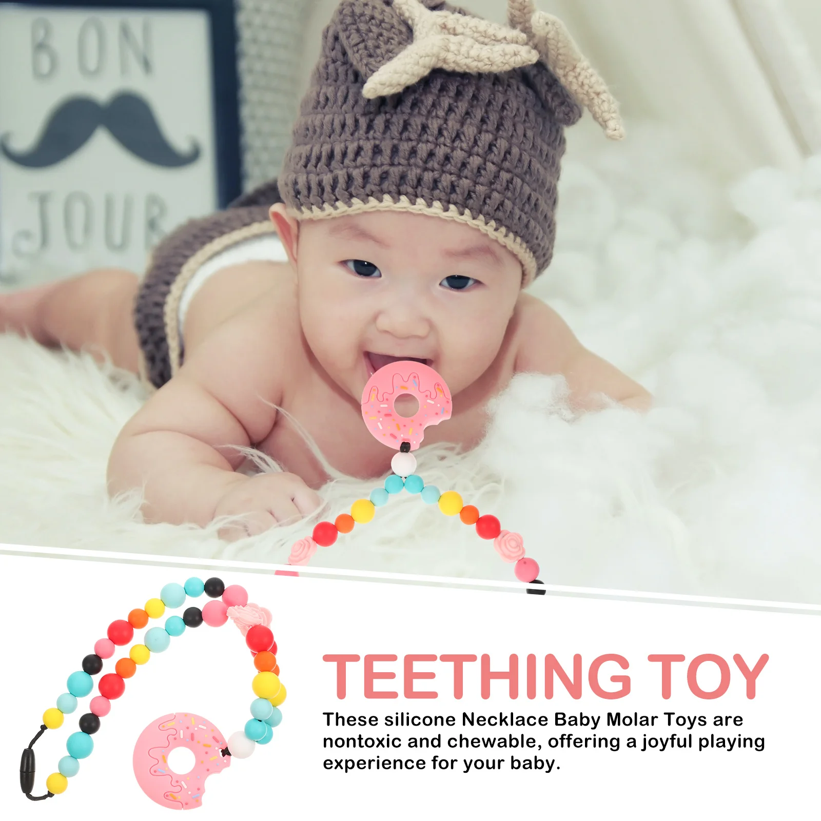 Collar de dentición para bebé, Molar de silicona para masticar para niños pequeños, rechinar los dientes, agarrar sensorial para bebé, niña y niño, baba
