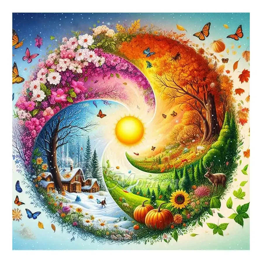 

Ever Moment Landscape Diamond Painting Four Seasons Spring Summer Autumn Winter AB Kits Fairy Dust Diamond Art Mosaic ASF2852