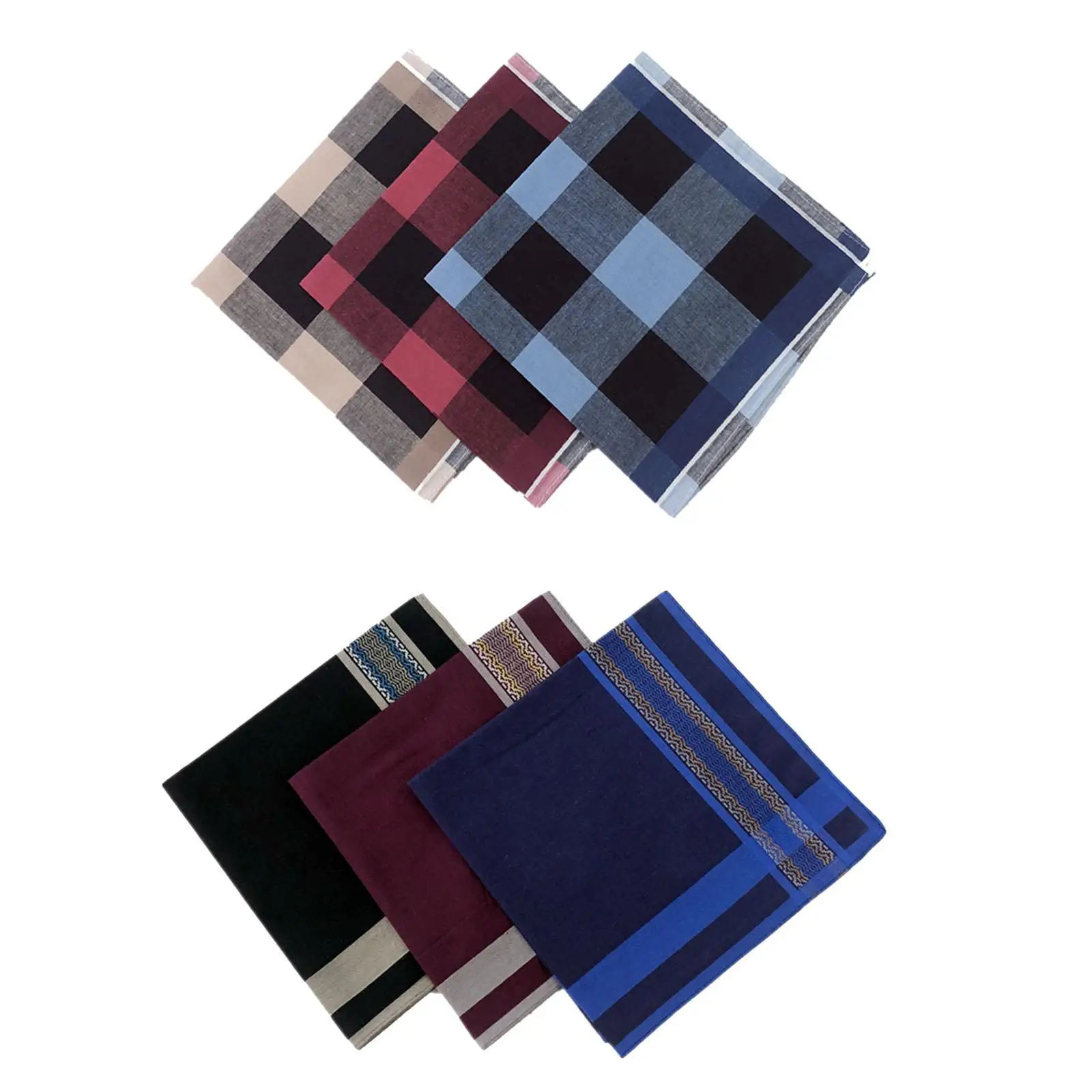 6Pcs Mens Plaid Handkerchief Lightweight Suit Hankies Classic Pocket Square