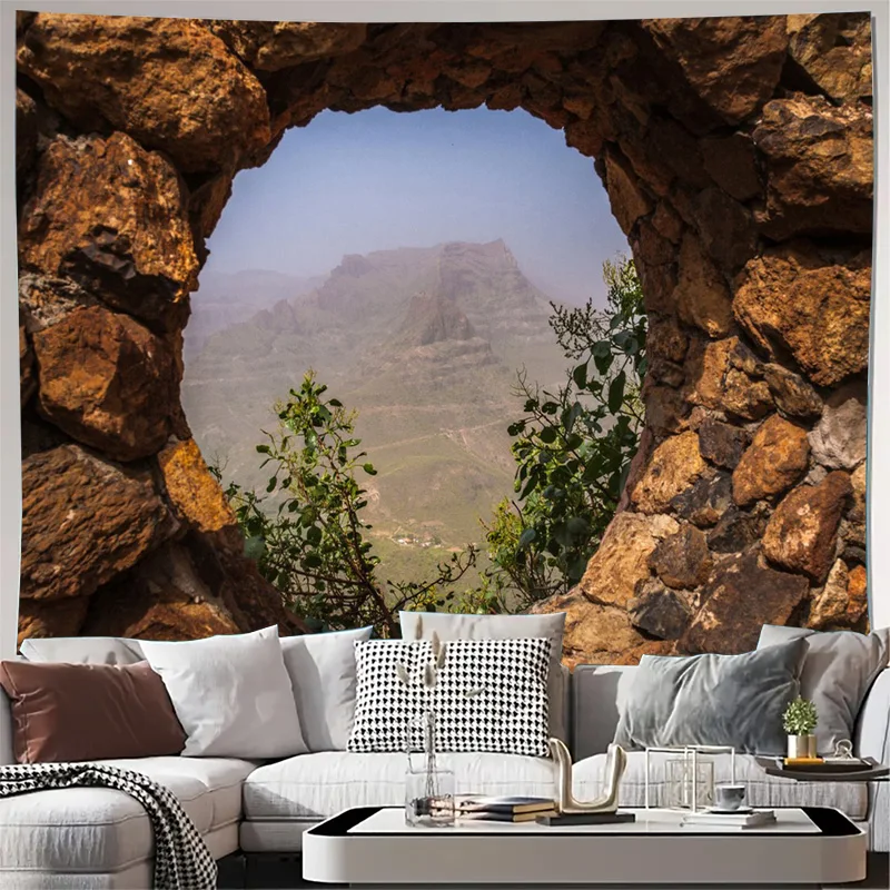 Stunning Rustic Archway Portal Landscape Tapestry Wall Hanging Mural Decor for Living Room Mountain View Art Print