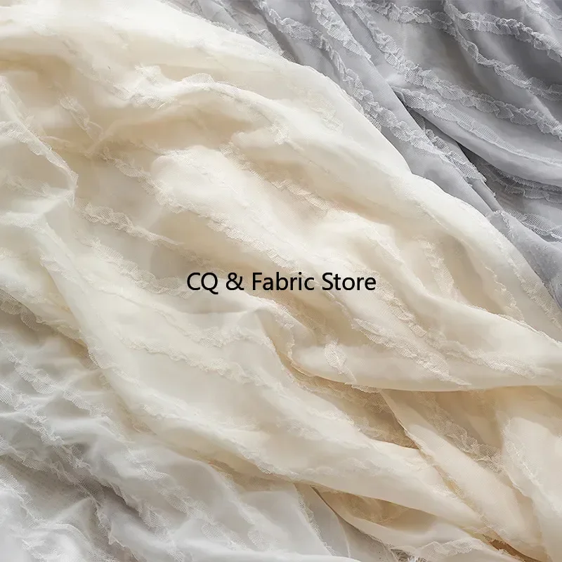 

Шифоновая полосатая волнистая вышитая ткань, вышитая крючком сетчатая марлевая ткань для свадебного платья, одежды, 1 метр