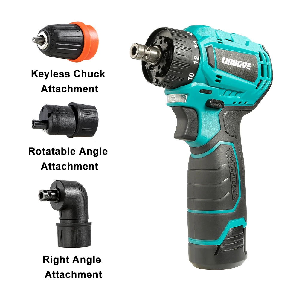

12v 666 System 4-IN-1 Multi-Head 12V Cordless Drill Driver Set For DIY With Right Angle/Offset/Drill Attachment