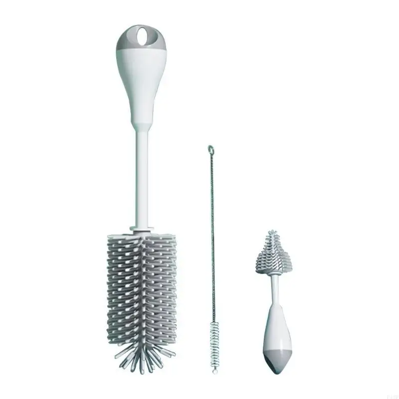 

F19F 3pcs/set Silicone Bottle Straw Cleaner set Rubber Brush Straw set Cleaning Tool
