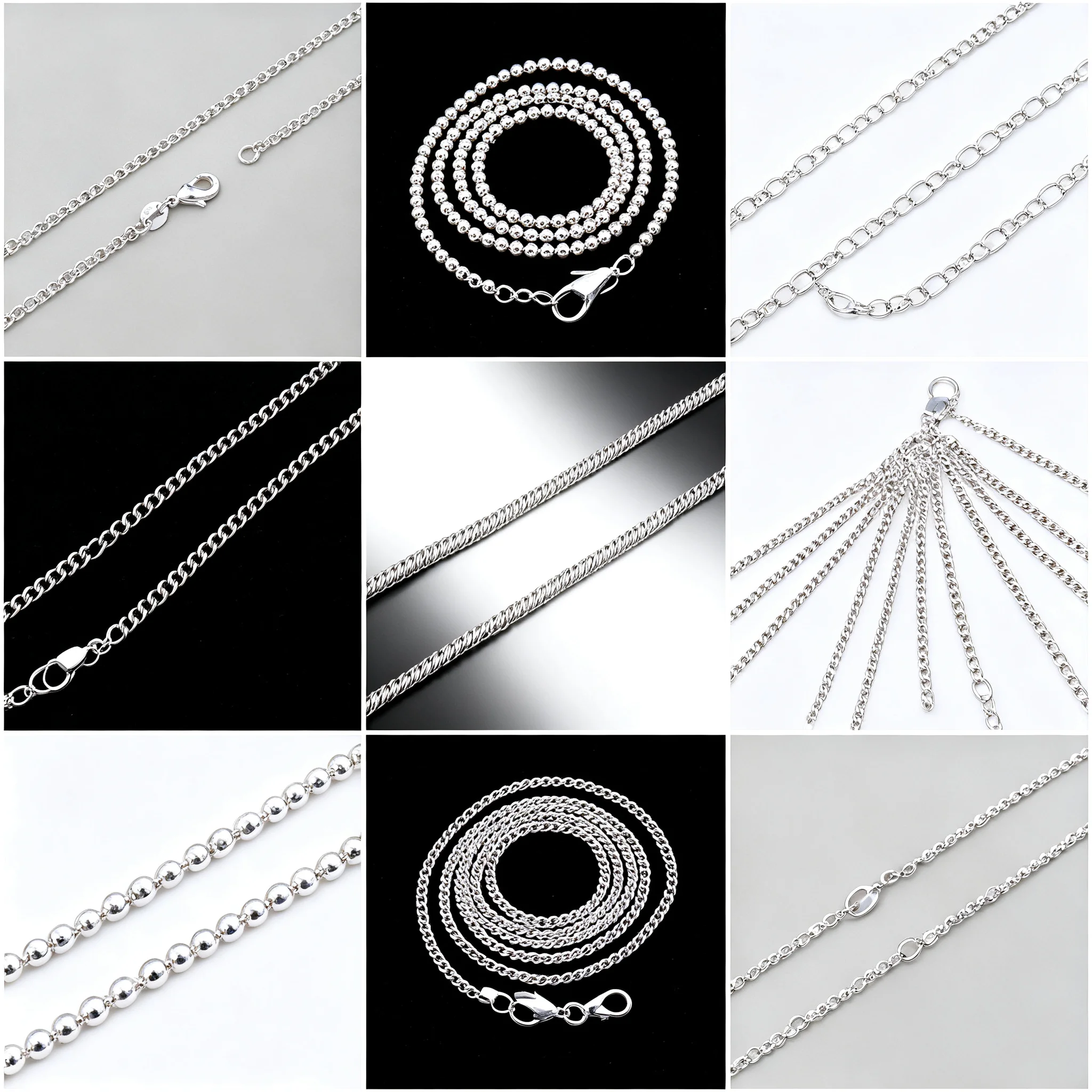 1PC Silver 2mm Chain Necklace 40-75cm Length 10 Styles Charm for Women Men Luxury Fashion Jewelry for Party Wedding