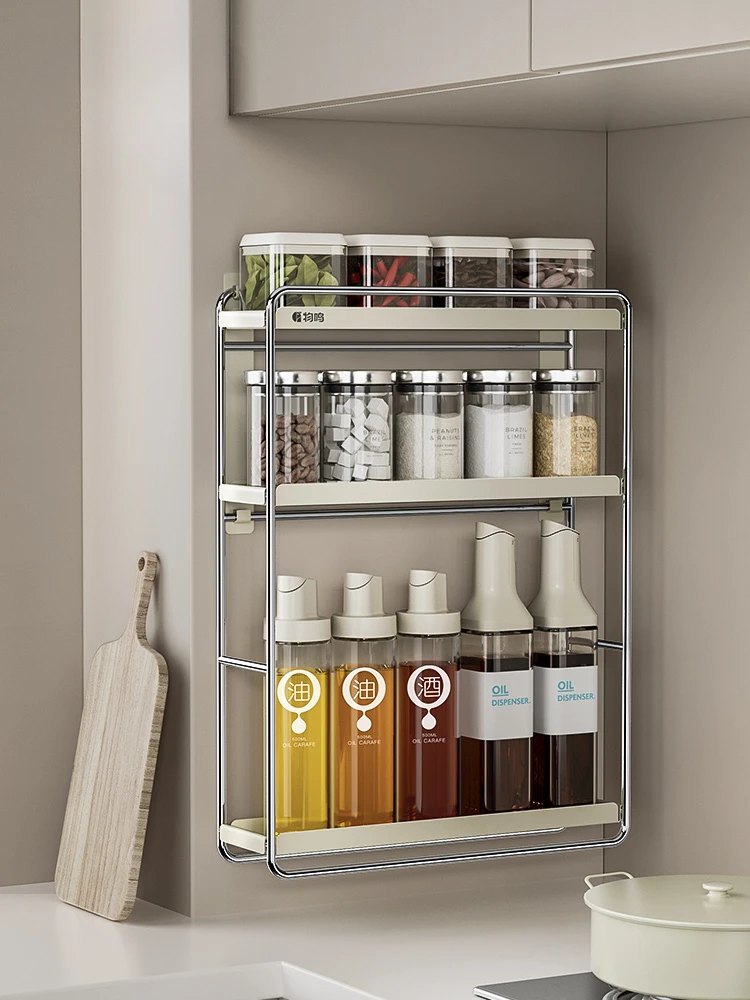 

Racks, non-perforated, kitchen wall-mounted spice racks, multi-layer storage shelves, multi-functional condiment storage shelves