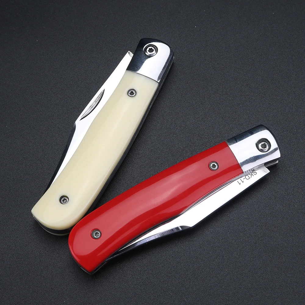 Bull Bone Handle Three in One Steel Blade Folding Knife, Outdoor Camping and Fishing Multifunctional Small Knife