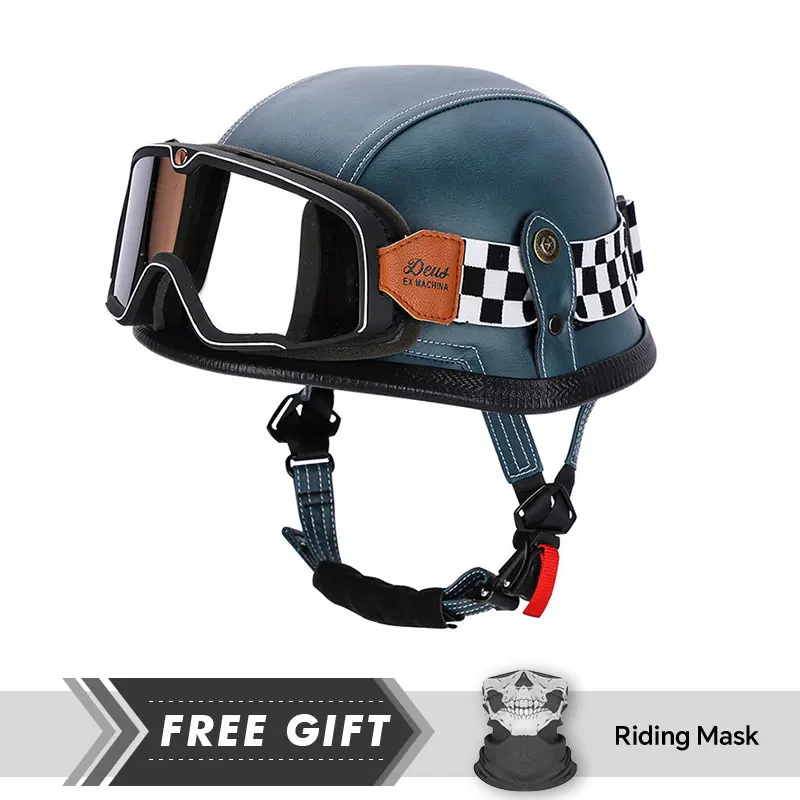 Motorcycle Helmet Vintage Style Half Face Helmet With Goggles Quick Release Buckle Motorbike Helmet DOT Certification Half Helm