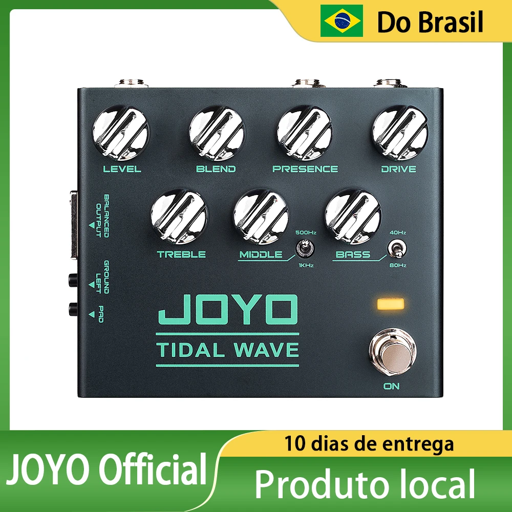 Pedal de Pré-Amplificador para Guitarra Baixo JOYO R-30 TIDAL WAVE, Efeitos de Overdrive com EQ e Redução de Ruído, Saída DI