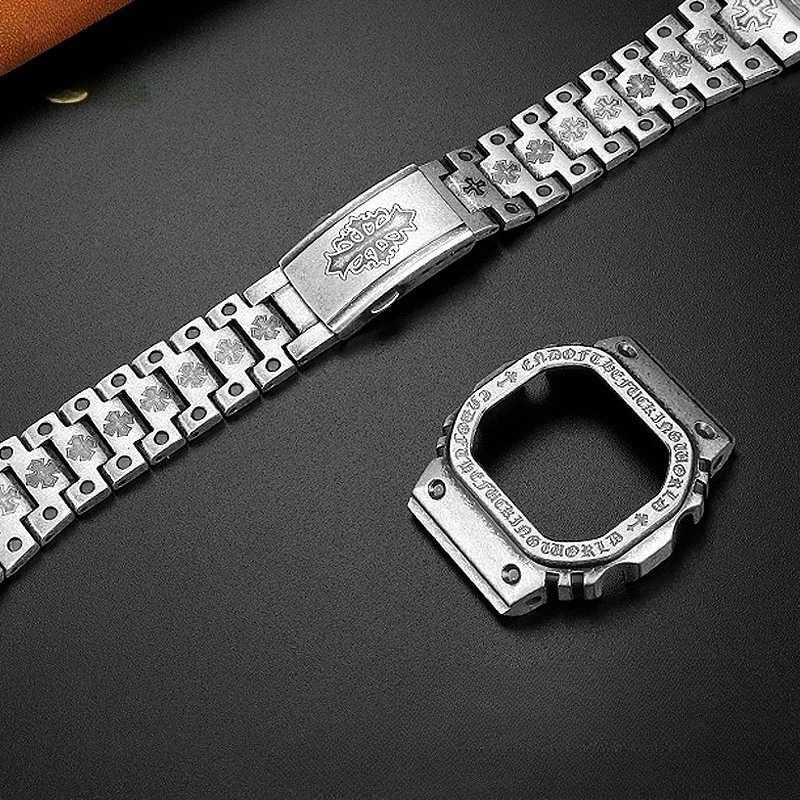 

For Casio Small Square GMW-B5000 Modified Cloxin Style Stainless Steel Metal Case Watch with Strip Case Accessories