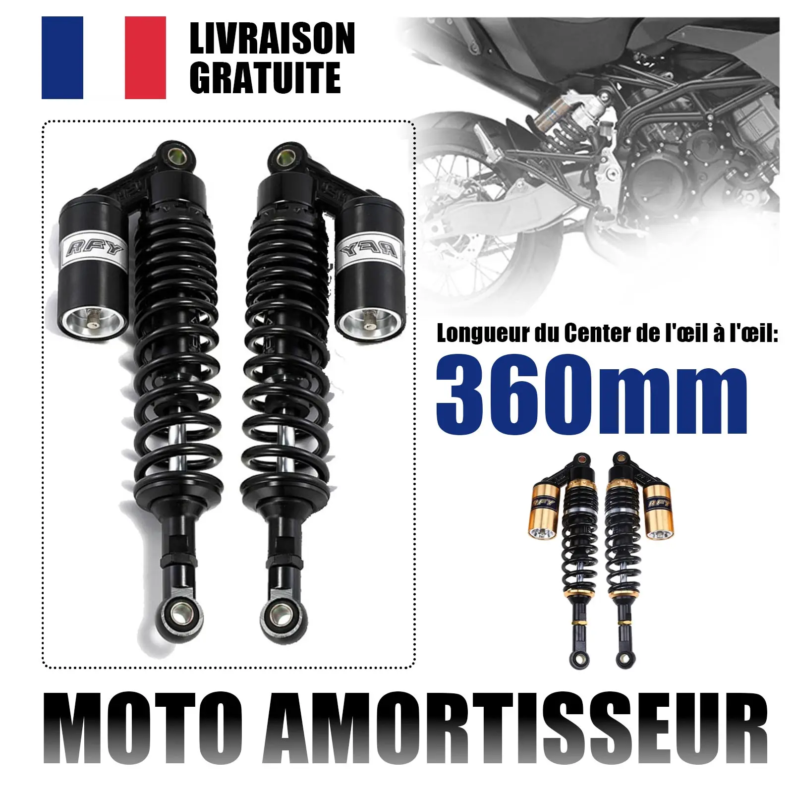 360mm Motorcycle Shock Absorber Air Protection Falling Motor Dirt Bike Scooter Quad ATV VVT Shocks Absorbers Spring 8mm 1pair D2