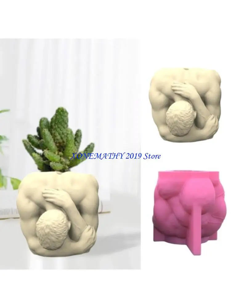 F42F Candles Holder Resin Mold,Gypsum Flower Pot Silicone Molds Yoga-man Epoxy Resin Casting Mold for DIY Jewelry Storage Box