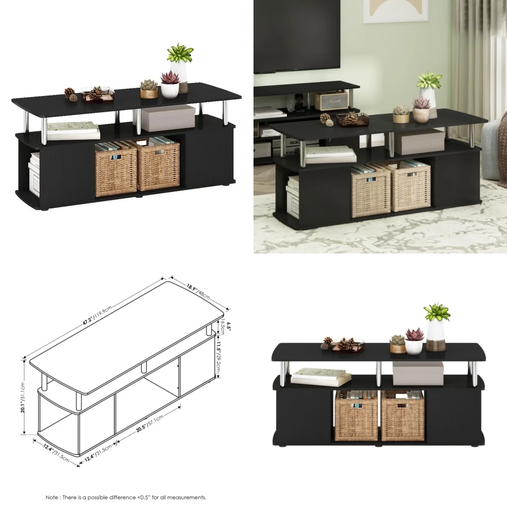 طاولات المقهى، طاولة قهوة حديثة مع رف تخزين، أثاث غرفة معيشة أنيق بلمسة نهائية داكنة #1