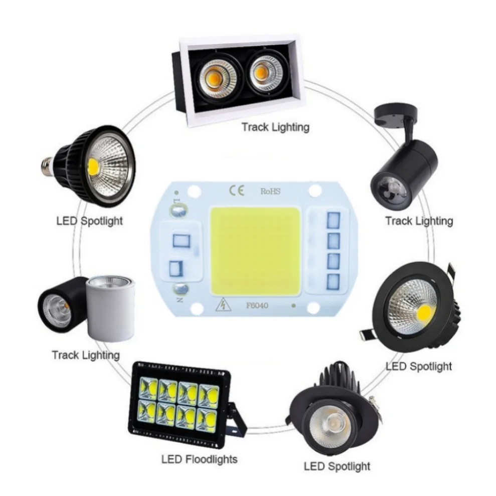 LED COB 램프 비드, DIY 투광 조명, LED 전구 스포트라이트, 야외 칩, 20W, 30W, 50W, AC 220V, 240V, IP65 스마트 IC, 드라이버 불필요, 6 개