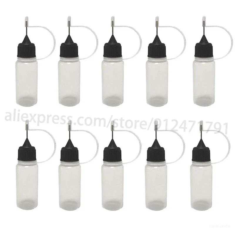 10Pcs 10Ml ขวดพลาสติก Squeezable เข็ม Tip Applicator เติม,ยาวปลายหมวกสำหรับกาว DIY