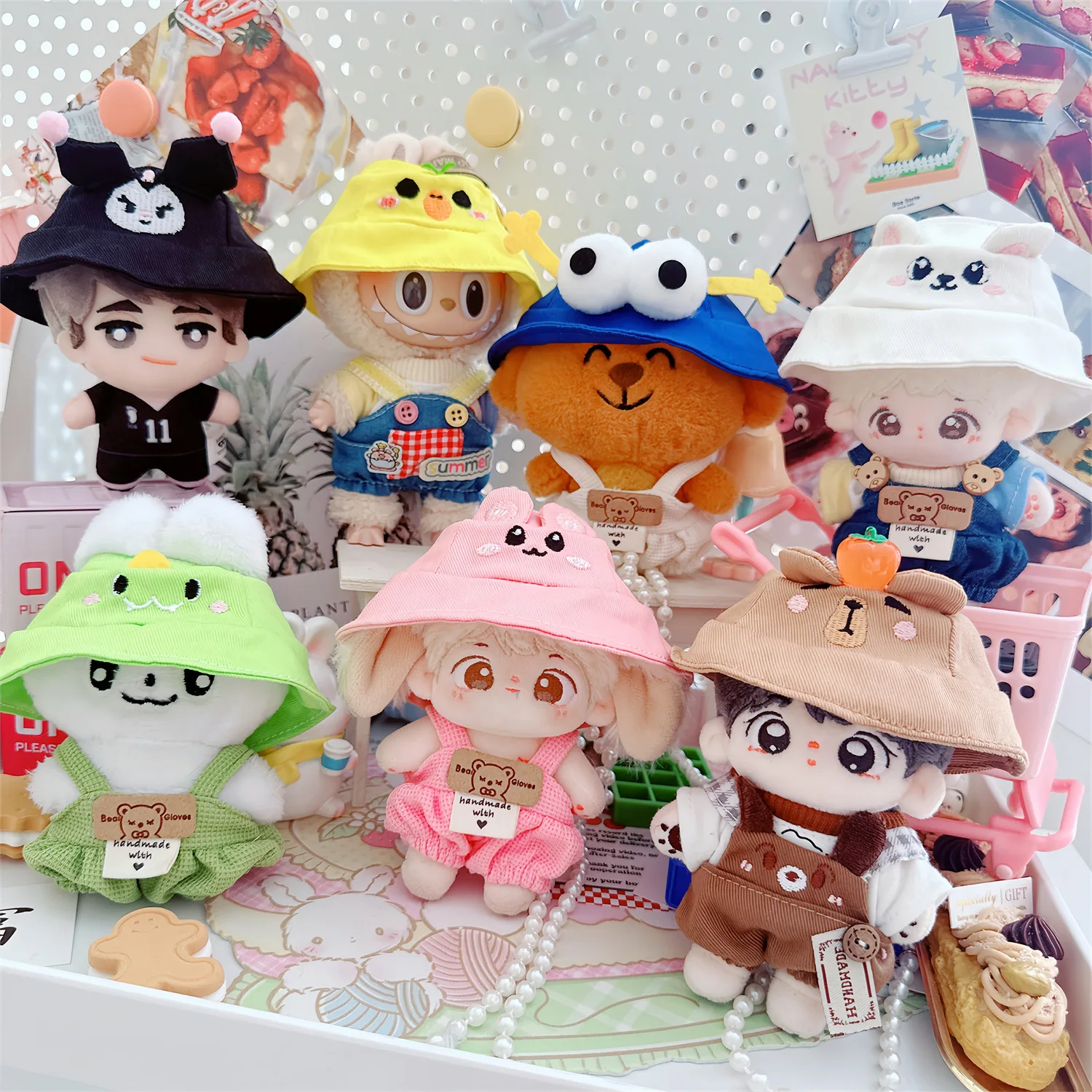 Kawaii Plush Doll Clothes , Cute Puppy T-shirt Rompers, Pink Hat Set, DIY Idol, Cotton Doll Changing Clothes, Game Gifts, 10cm