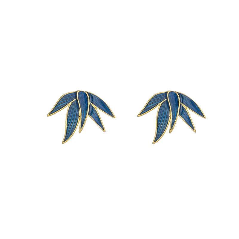 

Cloisonne enamel bamboo leaf stud earrings Forbidden City Classic 2024 new Chinese simple Chinese style antique earrings