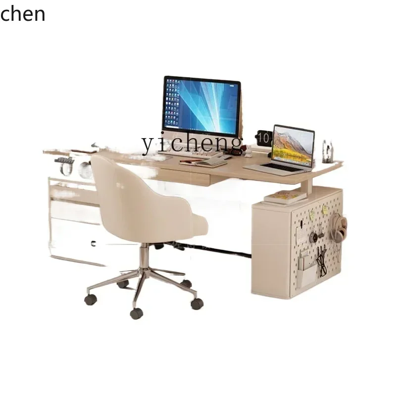 HXL cream wind manual lifting table solid wood bedroom study table light luxury rock slab desk
