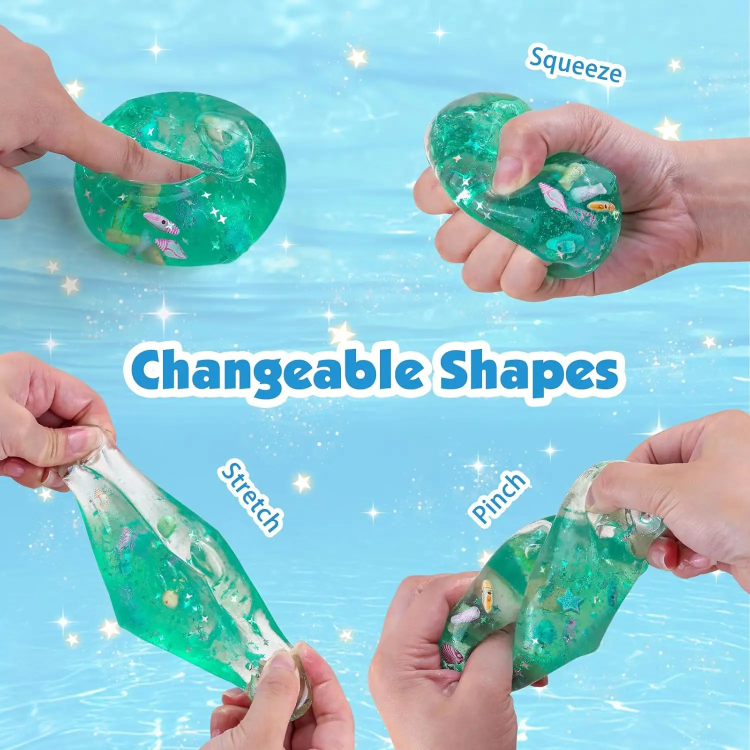 ストレス解消アイスキューブおもちゃ、青い海の貝殻付き、ソフトでゆっくりと上昇する感覚玩具、大人、ティーン、教室の賞品に