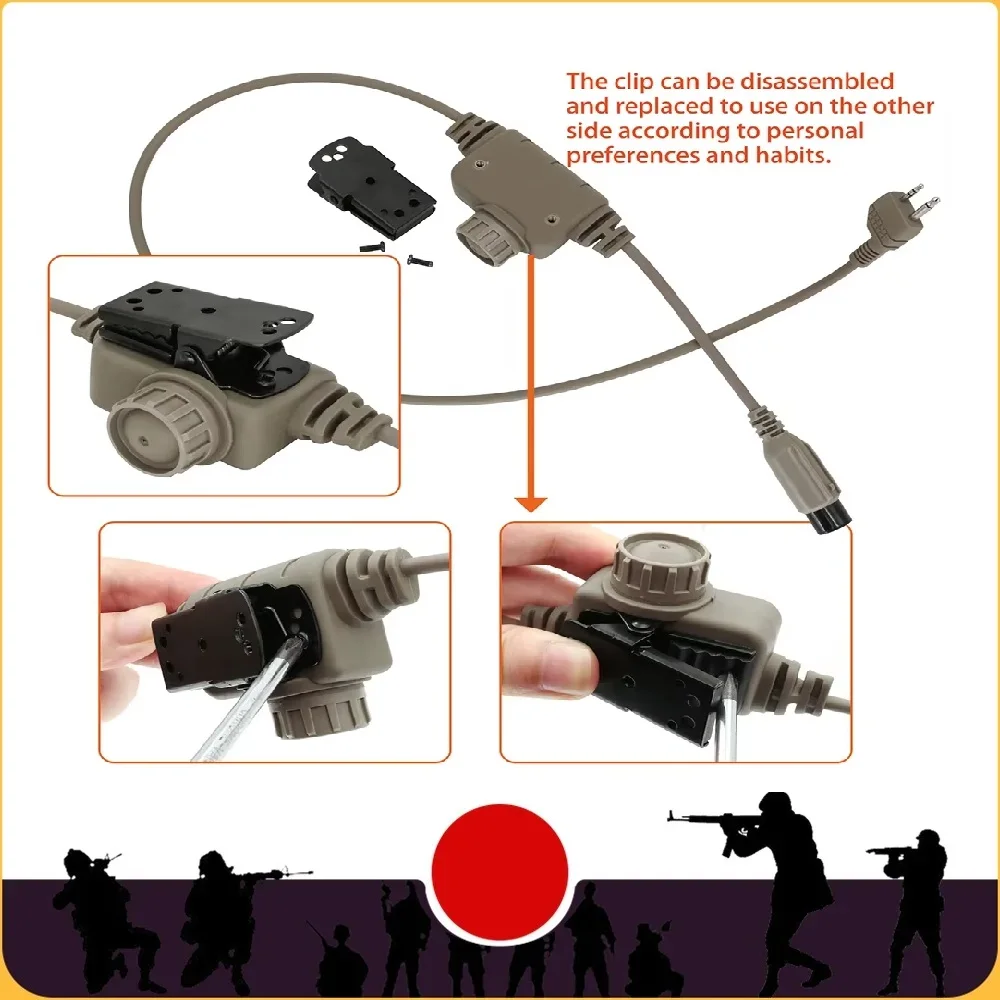 

Tactical Military U94 PTT RAC PTT Midland Tactical Headset Adapter for Original PELTO MAS COMTA Hunting Headphone Airsoft Nato