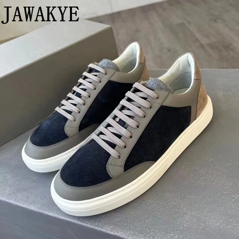 

Male Fashion Brand Casual Business Shoes Canvas Patchwork Leather Oxfords Color Blocking Lace Up Vulcanized Shoes for Men