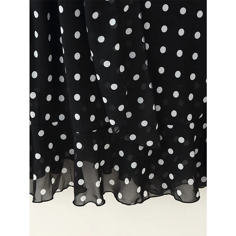 YENKYE レトロな水玉模様とスカーフ付きスリングロングドレス レディース セクシーなVネック ラッフルサマードレス ホリデー エレガント パーティー マキシドレス