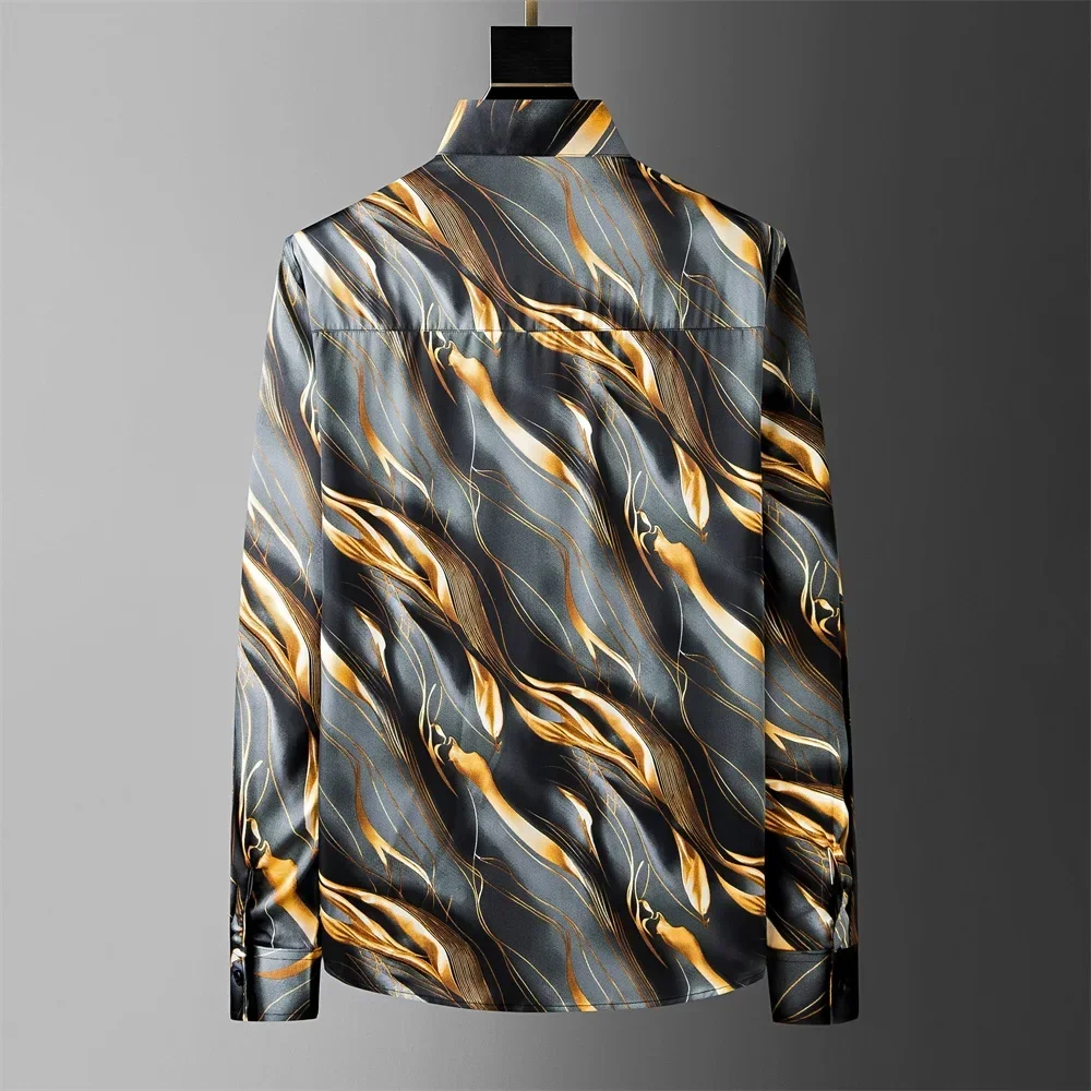 

M-4XL Artistic Striped Printed Shirt for Men Long Sleeve Loose Shirts Fashion Casual Business Social Shirt Streetwear 2024