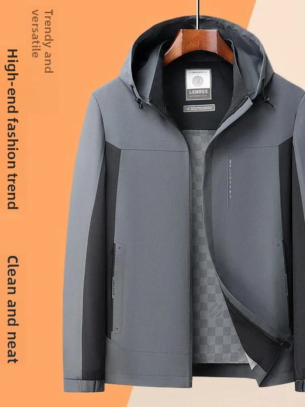 

Универсальное повседневное пальто-куртка для мужчин среднего возраста с капюшоном, длинными рукавами, из смесового полиэстера, стандартного кроя, весенняя мода