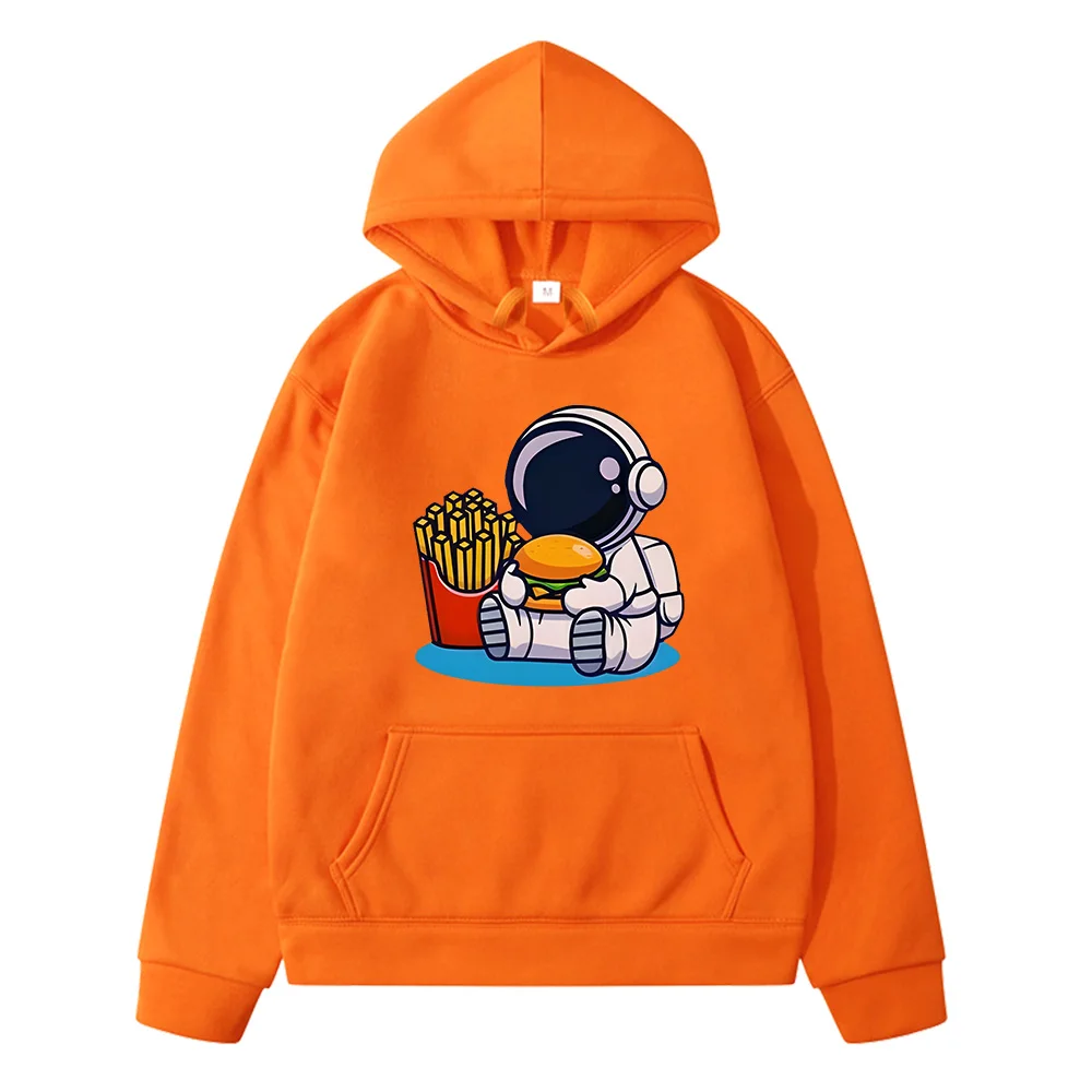 Astronaut Eat Hamburger Fries Printed Hoodies Kids Hoody Sweatshirts Baby Girls Cartoon Pullovers Boutique Clothes Boys Outwear