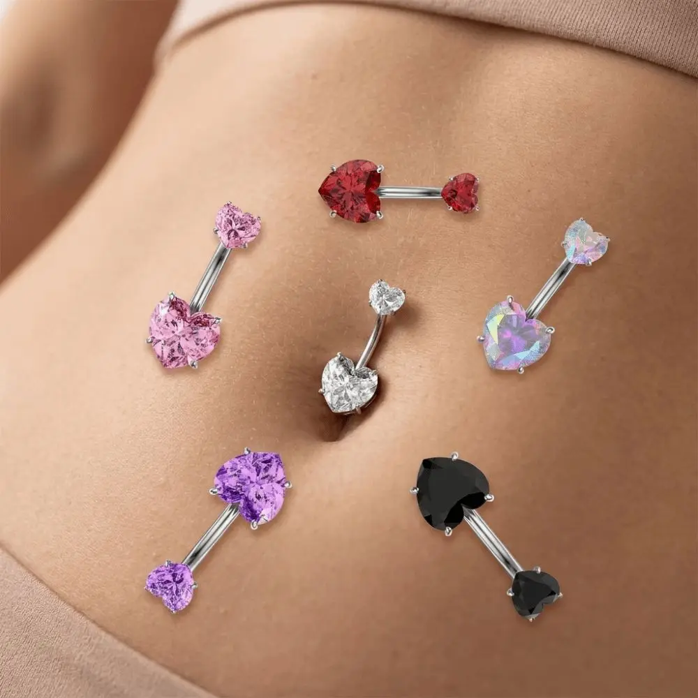 Fashion Internal Thread Belly Button Rings Stainless Steel Crystal Belly Piercing Silver Heart Navel Rings Gift