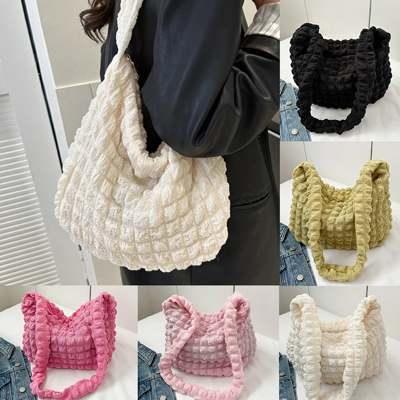 Bolso cruzado sencillo de gran capacidad para mujer y niña, bandolera plisada con burbujas y nube, bolso de hombro grande