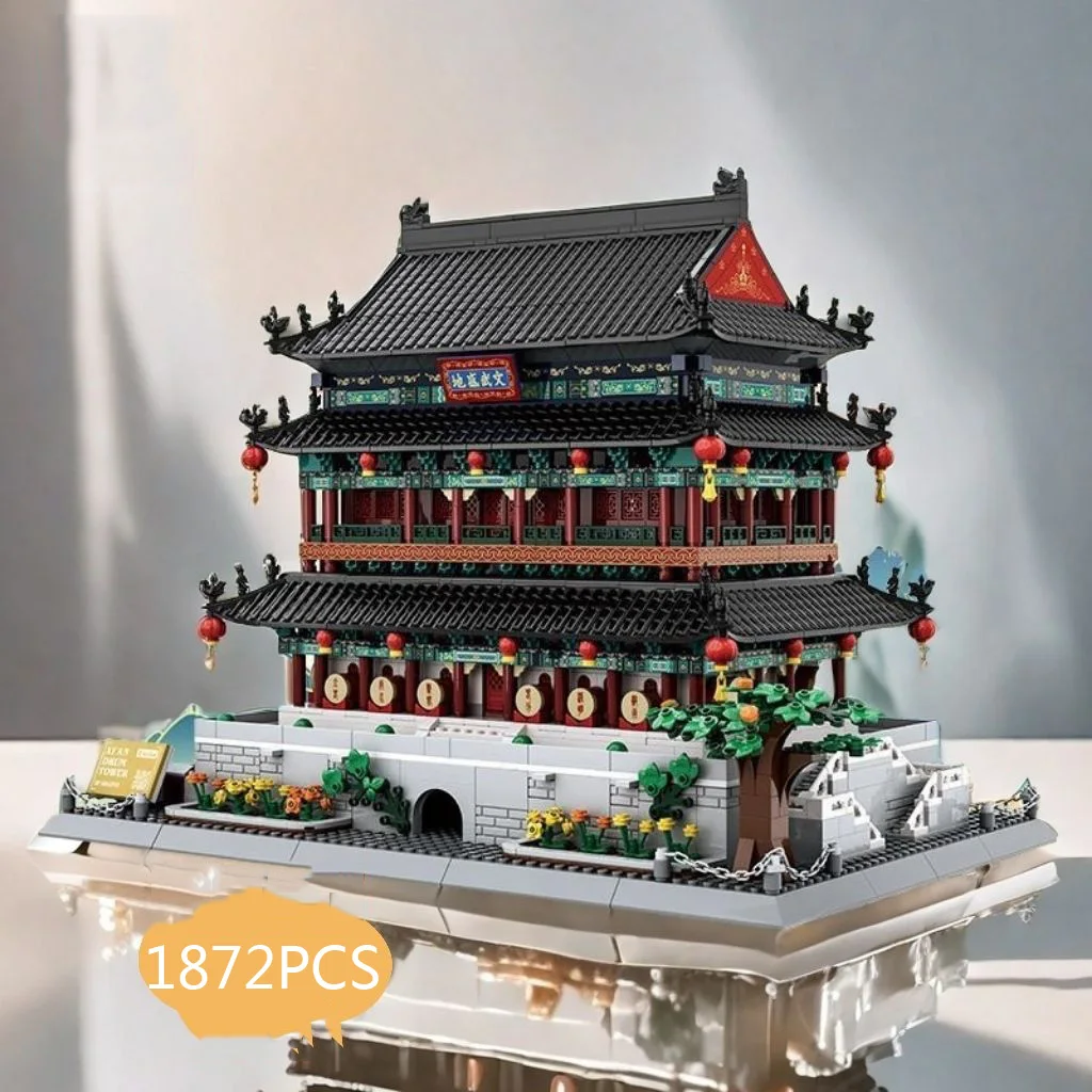 Bloque de modelo de arquitectura Cultural histórica de China, torre de tambor Xi'an, ladrillo de construcción creativo, colección de juguetes educativos para regalos