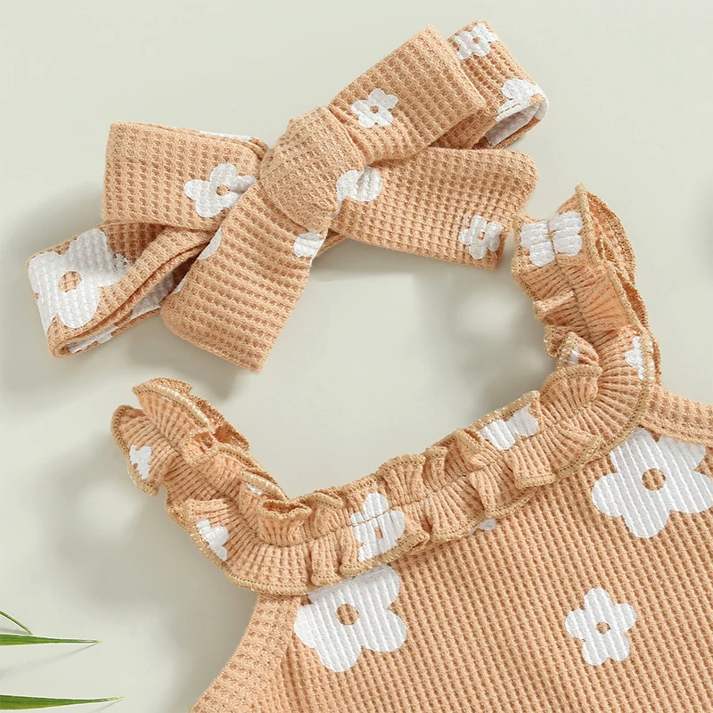 Baby Girls 3Pcs Summer Outfits Floral Sleeveless Strap Romper + Shorts + Headband Set image 5