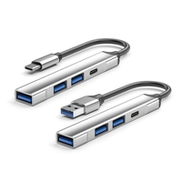 4 Ports Aluminum Alloy USB Hub with 2USB2.0 1USB3.0 TypeC Adapter Supports Type C and USB Devices
