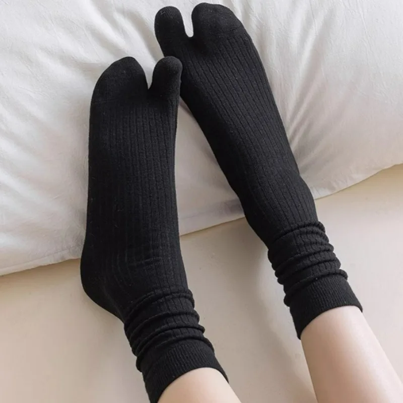 Y2K Simple Two Toed Sock Vertical Stripe Middle Tube Split Toe Socks Spring Autumn Multi Color Wear Resistant Elastic Hosiery image 3