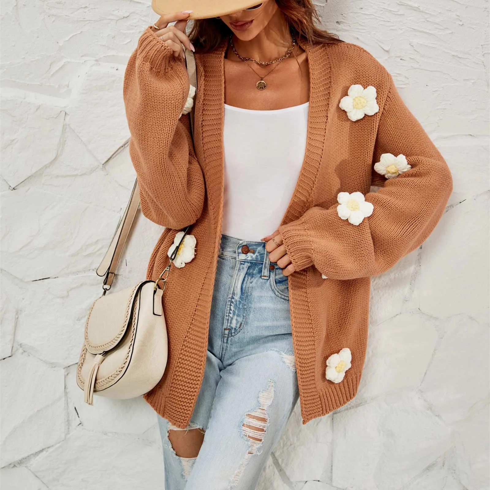 Autumn Knitted Cardigan Women Sweater Flower Sweater Cardigan Long Sleeve Fashion Jumper Coats Outerwear Trend Knitted Sweater