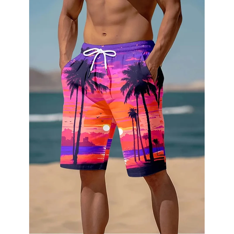 Hawaiian Vacation Casual Beach Short For Men Dusk Landscape Print Harajuku Board Shorts Summer Fashion Street Funny Mens Trunks