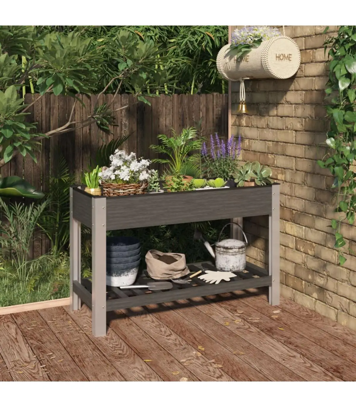 Planters and planters garden flowerbed with WPC shelf gray 120x50x75 cm