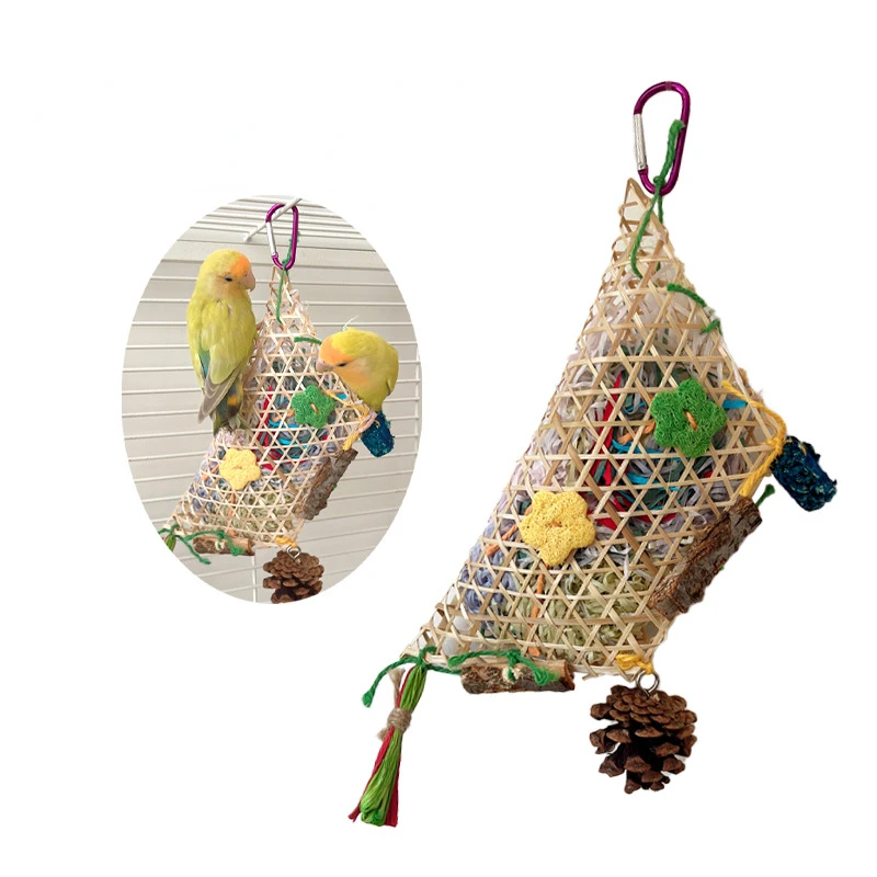 Parrot Bite Toys Climbing Foraging Bird Chewing Toy Colored Paper Shredder Bamboo Woven For Lovebirds,Cockatiels,Budgies