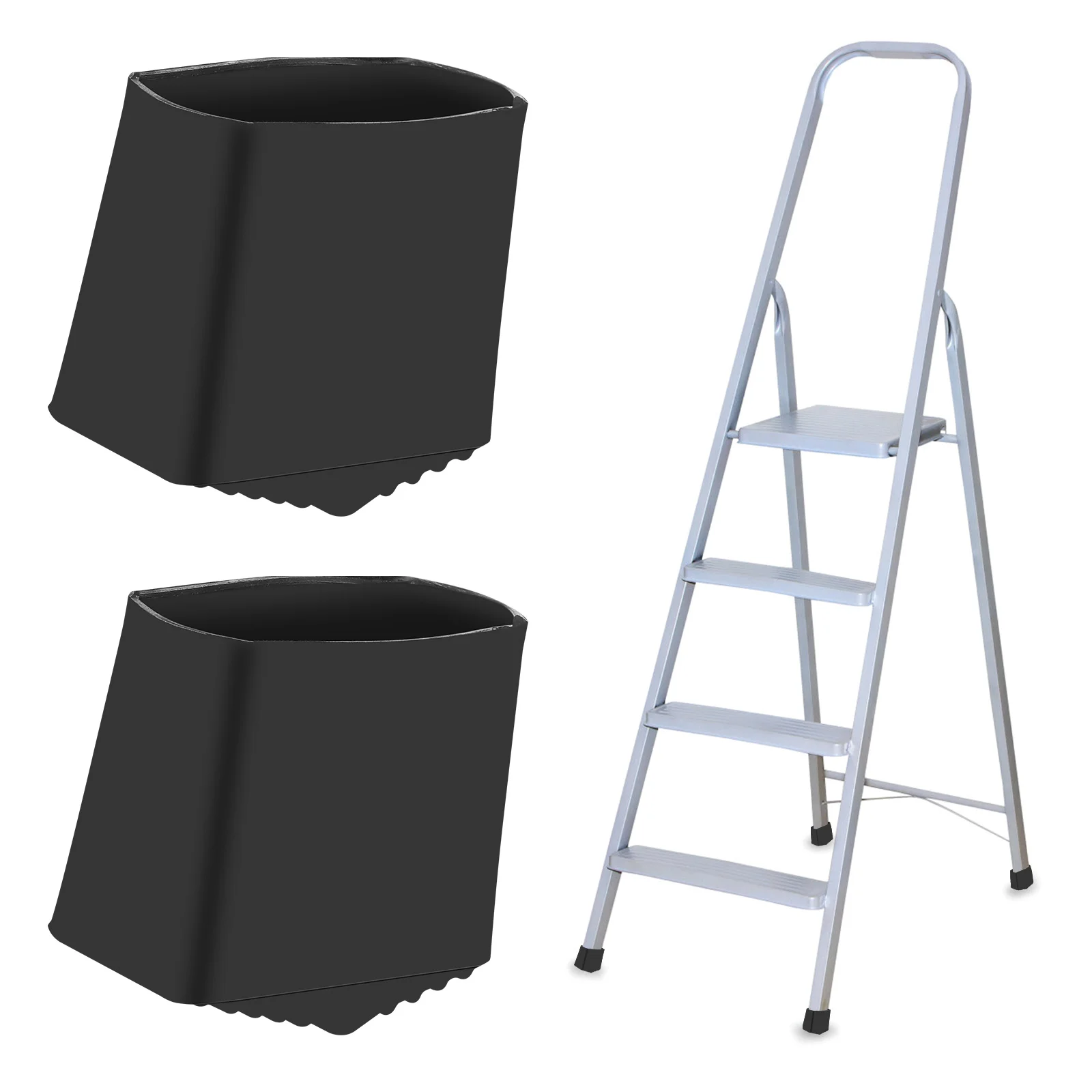 2 Pcs Black Rubber Non Ladder Feet Covers 2x4cm Square Pads Heavy Duty Wear Resistant Protective Leg Caps Anti Floor