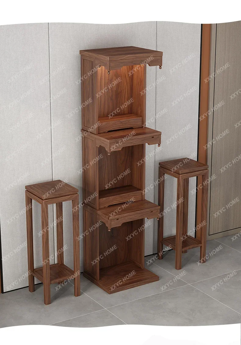 Three Buddha Shrine Black Walnut Clothes Closet Home God Of Wealth Landlord Bodhisattva Living Room Statue Altar Guan Gong