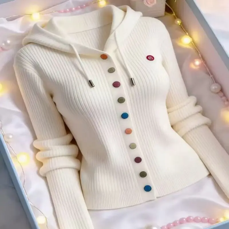 Loose and Comfortable Casual Knitted Cardigan Spring and Autumn Western Style Hooded Knitted Sweater