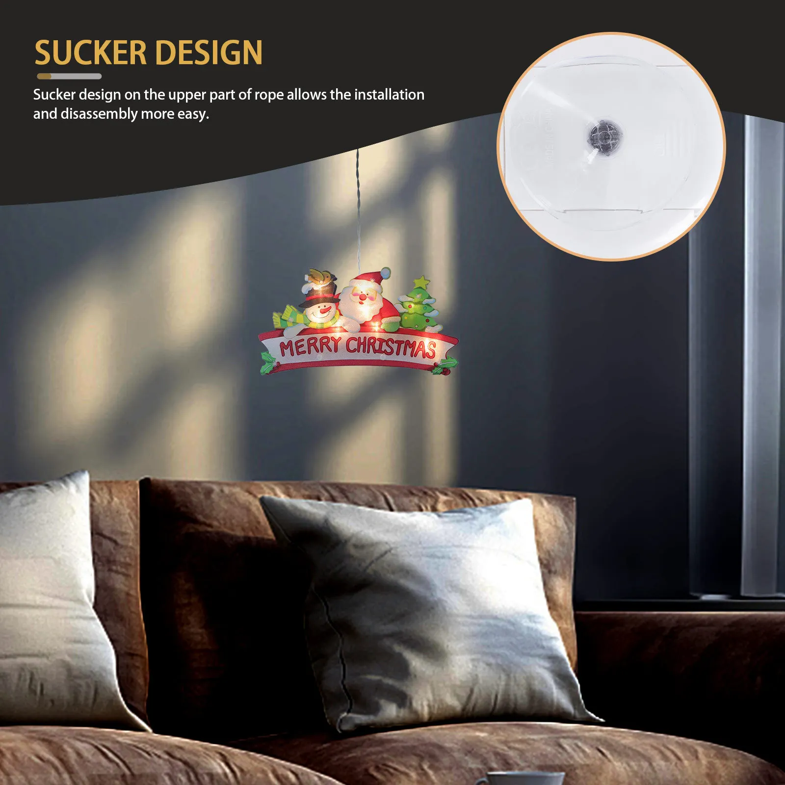 1 pièces lumière de noël ventouse lampe LED noël suspendus fenêtre décor fête vitrine pendentif atmosphère aménagement éclairage