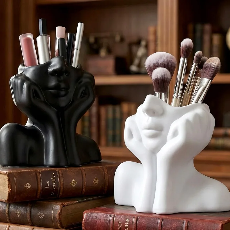 Novo suporte de pincel de maquiagem em formato de rosto, arte corporal humana, estilo, organizadores de escritório, multifuncional, caixa de armazenamento de pincel de maquiagem
