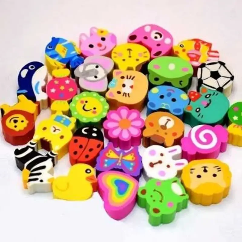 100Pcs Cute Cartoon Erasers Set for Kids School Supplies Stationery Mini Style Animal Erasers with Primary Student Prizes