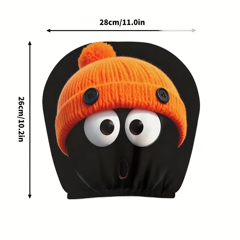 2pcs Of Orange Knitted Car Headrest Covers | Comical Printed, Polyester, Universally Applicable, Ideal For Long-Distance Driving